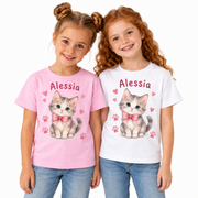 Tricou personalizat pentru fetițe cu pisicuță și numele Alessia