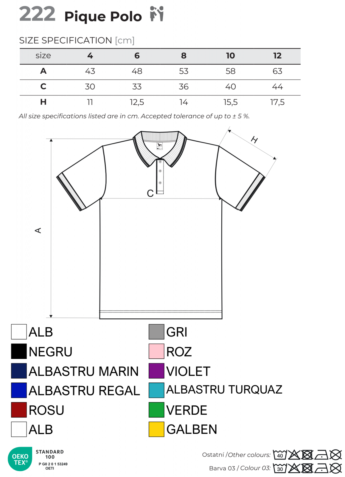 Tricou polo  alb pentru copii din bumbac cu maneca scurta Pique Pol222