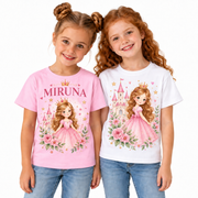 Două tricouri cu prințese, unul personalizat Miruna, fundal alb