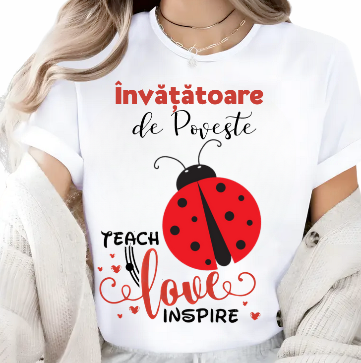 Tricou scoala pentru Doamna la Grupa buburuzelor– cadou personalizat pentru profesori