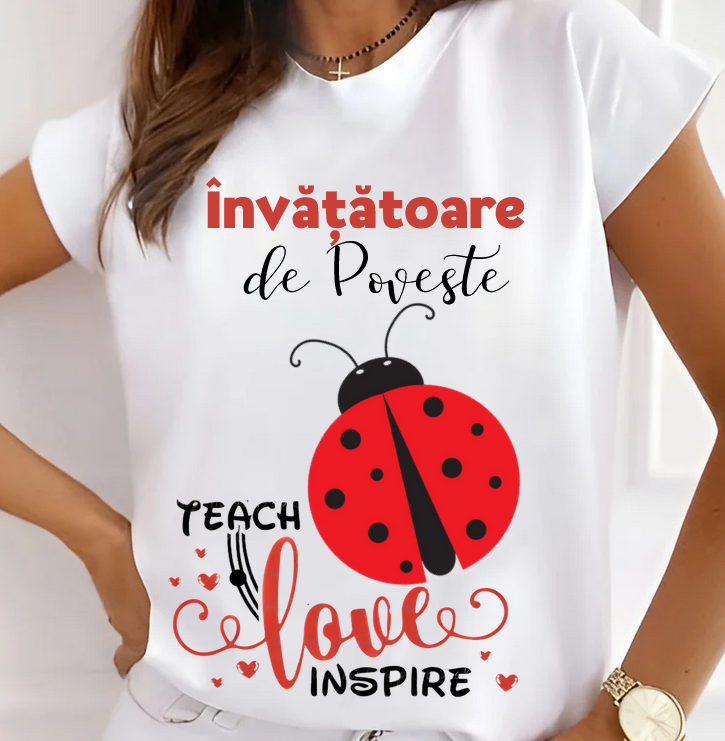 Tricou scoala pentru Doamna la Grupa buburuzelor– cadou personalizat pentru profesori