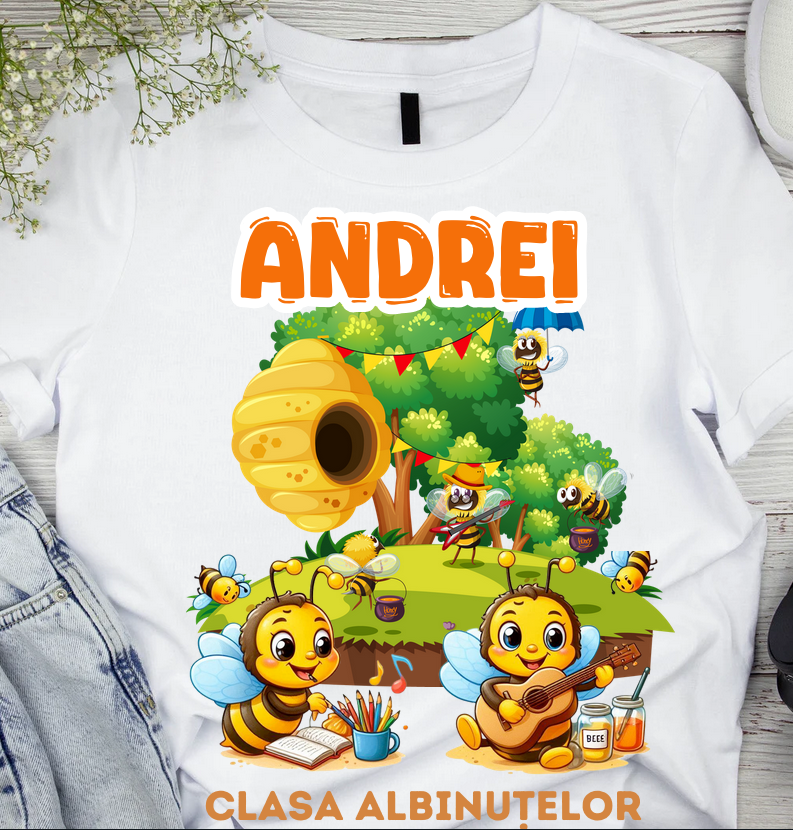 Tricou scolare Clasa albinutelor personalizat pentru absolventi de scoala sau gradinita