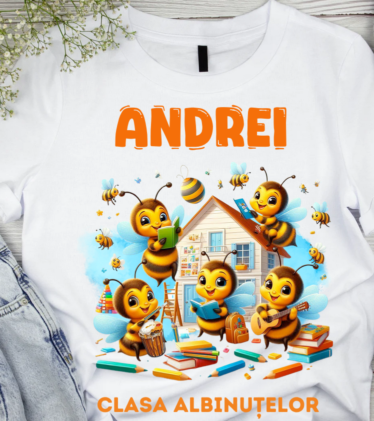Tricou scolare Clasa albinutelor personalizat pentru absolventi de scoala sau gradinita