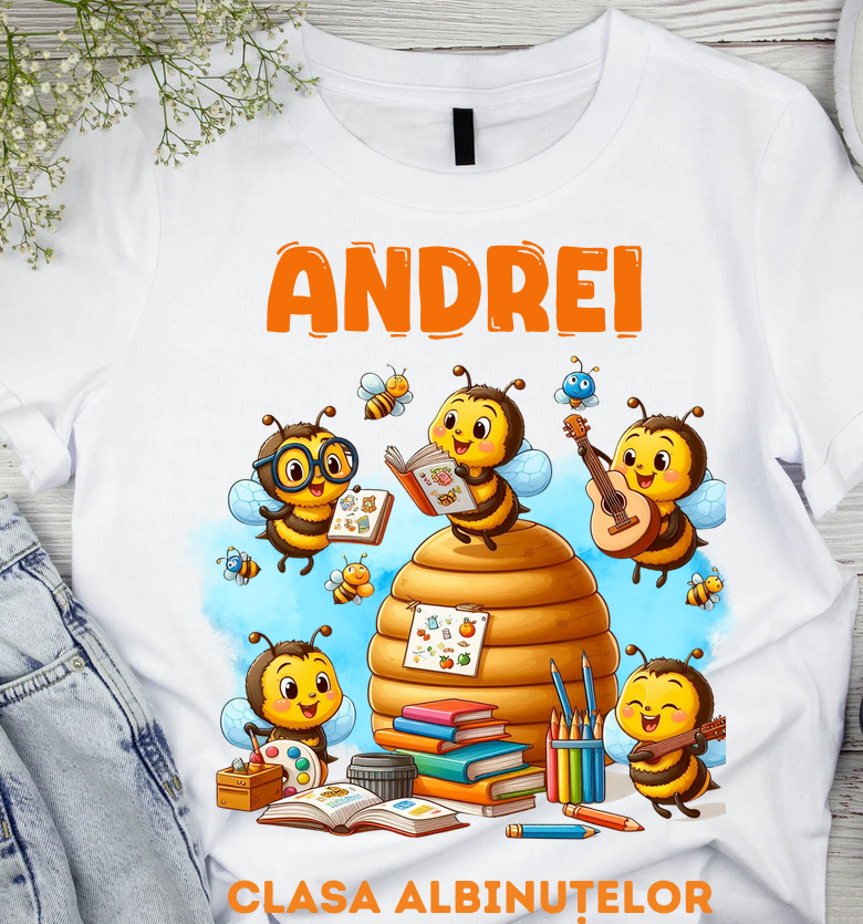 Tricou scolare Clasa albinutelor personalizat pentru absolventi de scoala sau gradinita