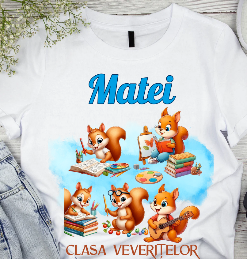 Tricou scolare Clasa veveritelor pentru absolventi de scoala sau gradinita