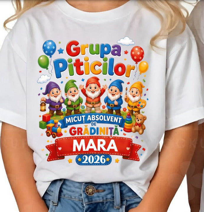 Tricou  Absolventi Grupa Piticilor – Bumbac 100% pentru Copii și Profesori
