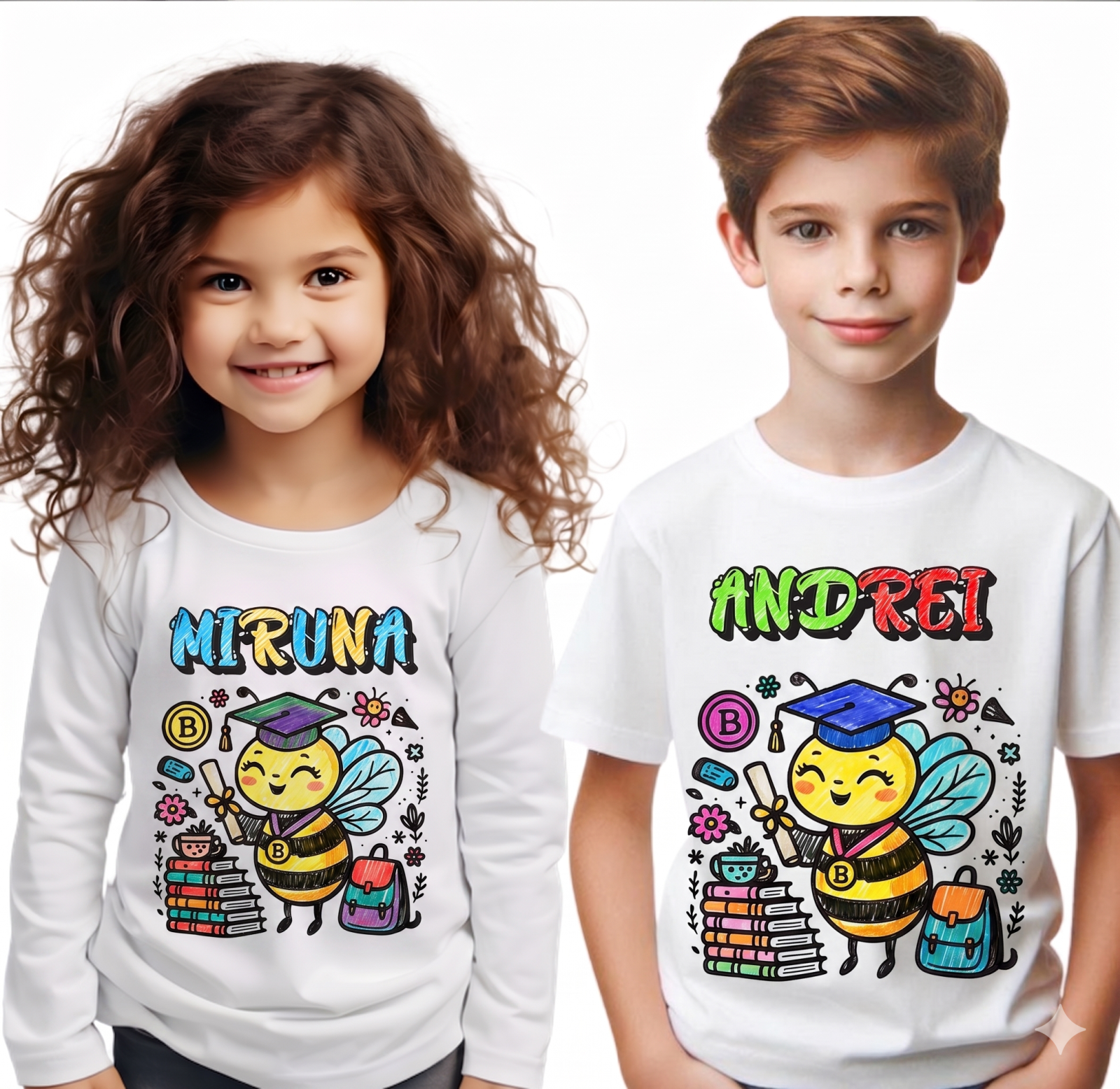 Tricouri de Colorat Clasa Albinutelor – Personalizate Alb-Negru pentru Copii  sau Educatoare  Activitate Creativa Final de An