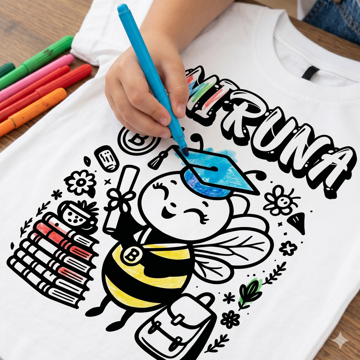 Tricouri de Colorat Clasa Albinutelor – Personalizate Alb-Negru pentru Copii  sau Educatoare  Activitate Creativa Final de An