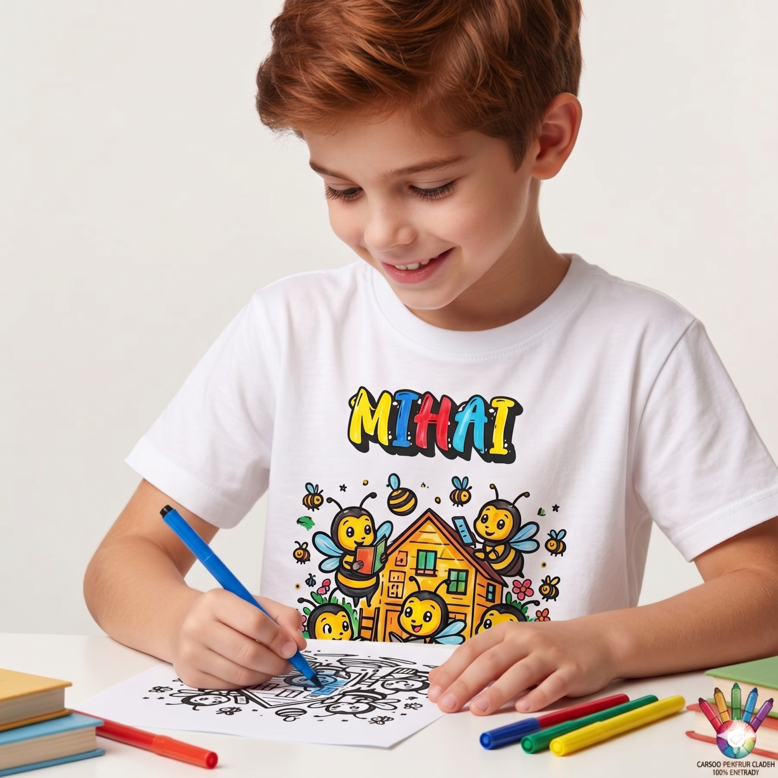 Tricouri de Colorat Clasa Albinutelor – Personalizate Alb-Negru pentru Copii  sau Educatoare  Activitate Creativa Final de An