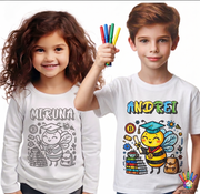 Tricouri de Colorat Clasa Albinutelor – Personalizate Alb-Negru pentru Copii  sau Educatoare  Activitate Creativa Final de An