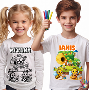 Tricouri de Colorat Clasa Albinutelor – Personalizate Alb-Negru pentru Copii  sau Educatoare  Activitate Creativa Final de An