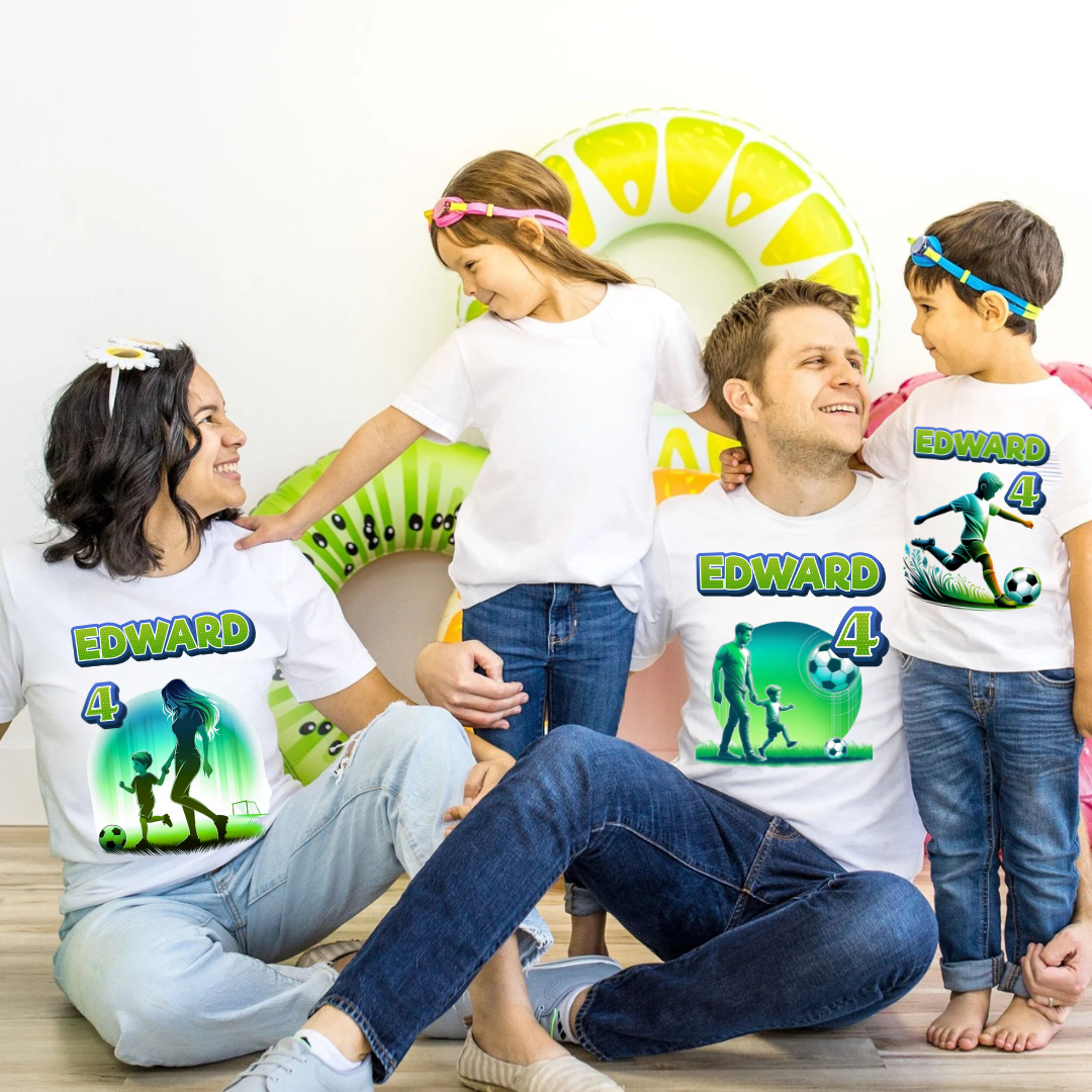 Tricouri Family Aniversare Personalizate – Cadou Haios pentru Copii și Părinți | Model Tematic Fotbal