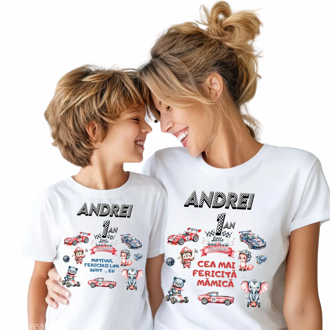 Tricouri Family Aniversare Personalizate – Cadou Haios pentru Copii și Părinți | Model Tematic racing