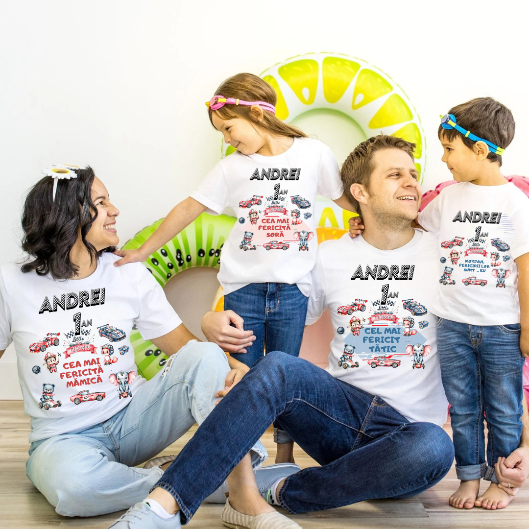 Tricouri Family Aniversare Personalizate – Cadou Haios pentru Copii și Părinți | Model Tematic racing
